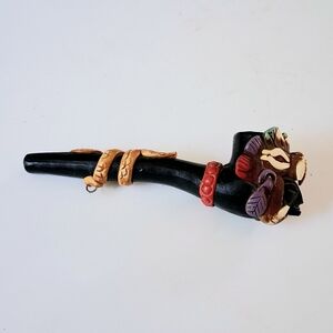 Handcrafted Peruvian Faux Art Pipe Sculpture Foo Dog, & Coiled Snake Design 5"